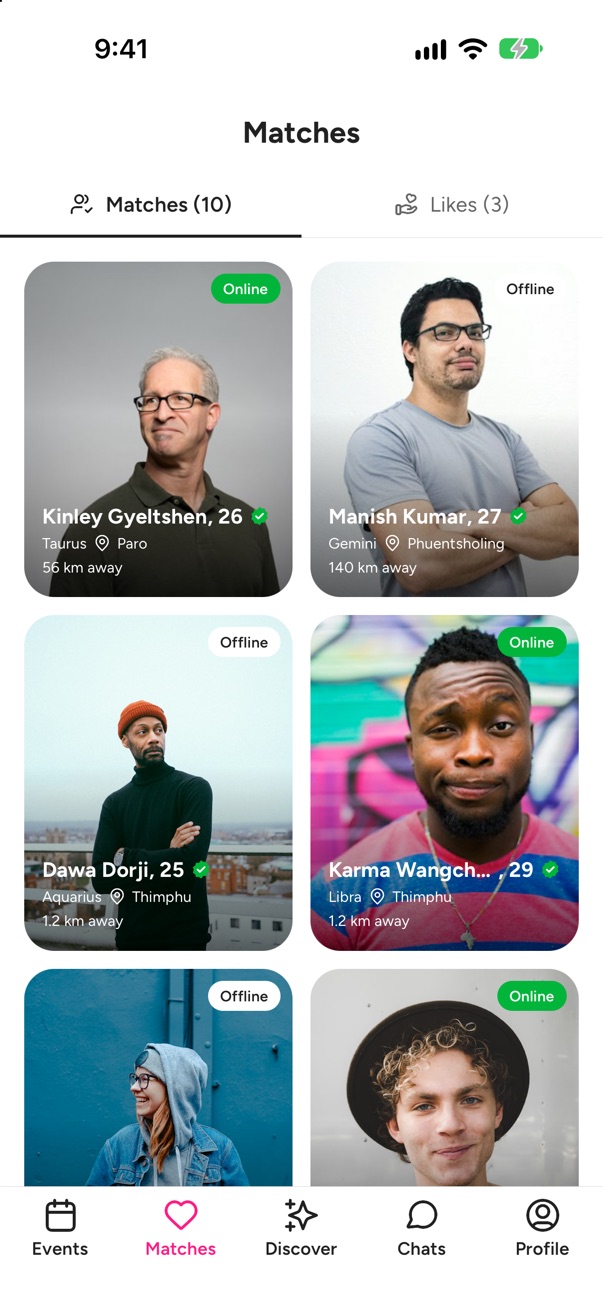 Matches: a grid of everyone you have matched with